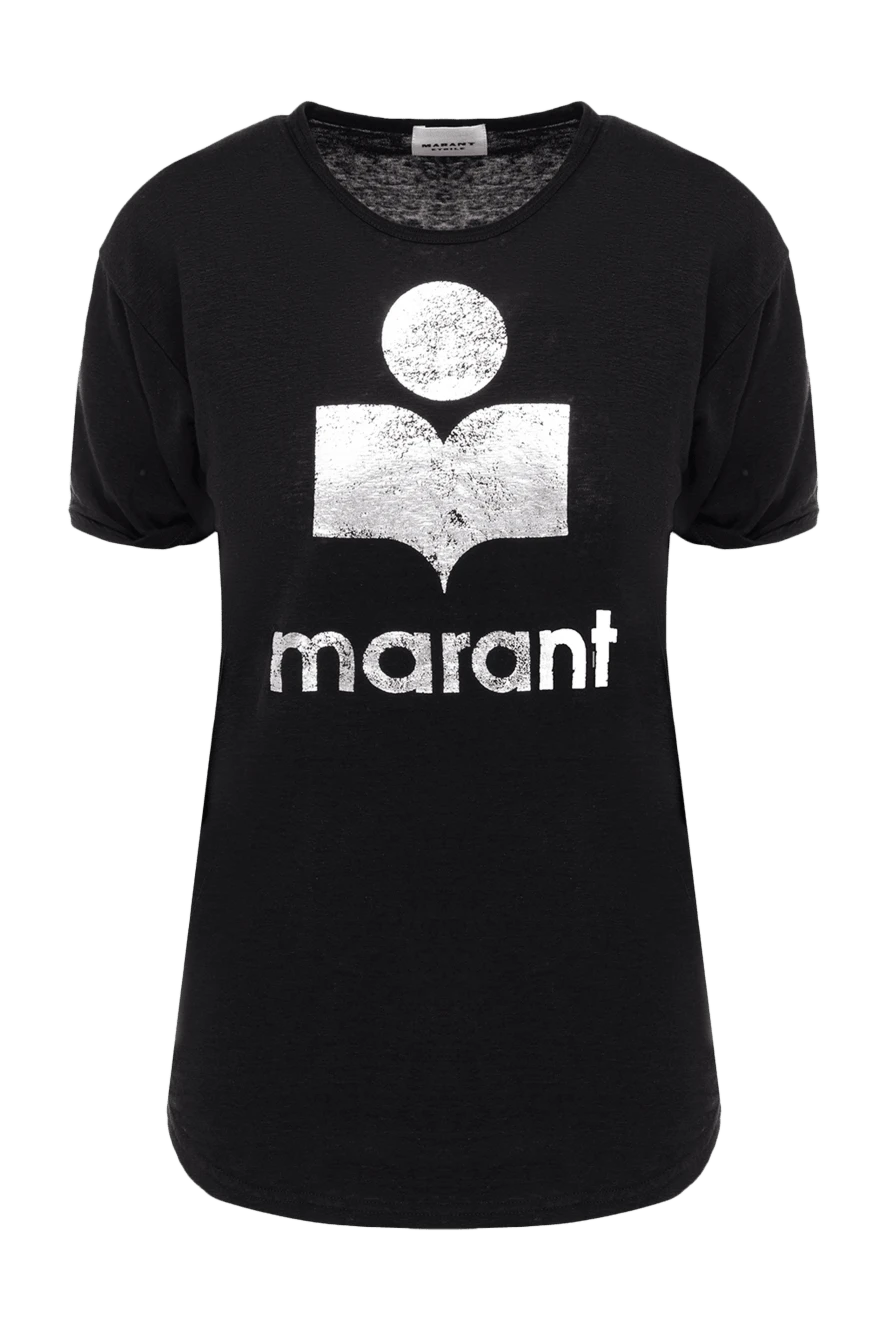 Isabel Marant Black linen T-shirt for women - logo print. 100% linen. Country of manufacture: Italy. Care: specialized cleaning - photo 1