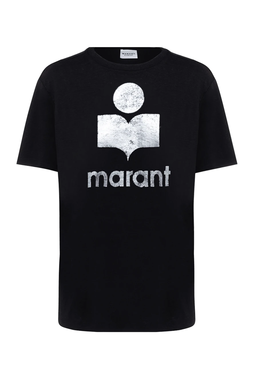 Isabel Marant Black linen T-shirt for women - logo print. 100% linen. Country of manufacture: Italy. Care: specialized cleaning - photo 1