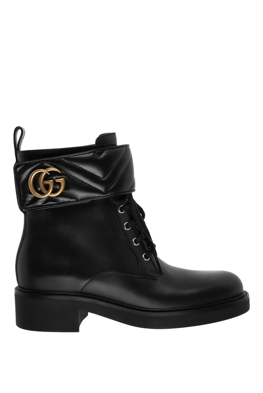 Gucci Women's black leather ankle boots - logo buckle. 100% genuine leather. Heel height: 3.5 centimeters. zipper. Country of manufacture: Italy. Care: specialized cleaning - photo 1