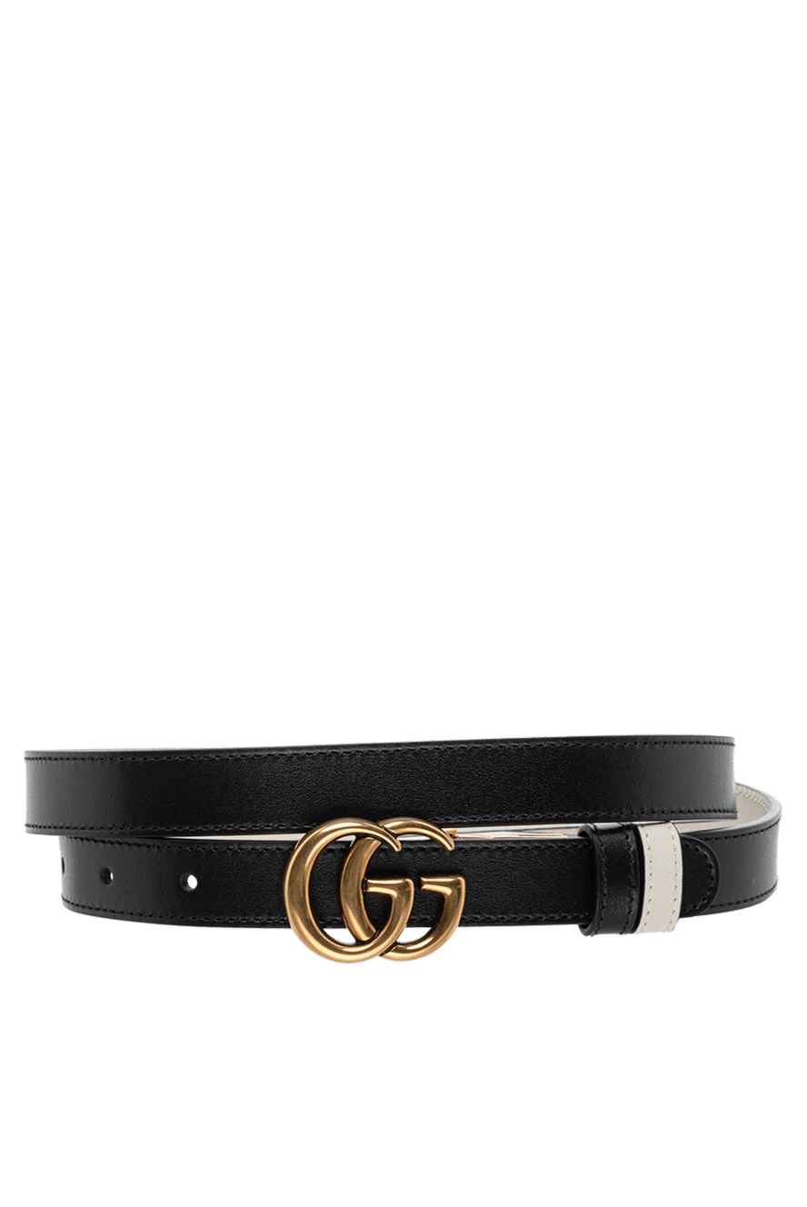 Gucci Ремінь зі шкіри чорний жіночий - позолочена пряжка з логотипом. 100% натуральна шкіра. пряжка. Країна виробник: Италия. Догляд: спеціалізоване чищення - фото 1
