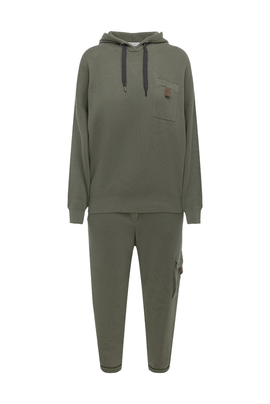 Brunello Cucinelli Green cotton walking suit for women - sewn hood. one breast pocket, three trouser pockets. 100% cotton. Country of manufacture: Italy. Care: specialized cleaning - photo 1