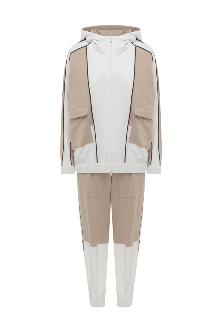 Brunello Cucinelli White cotton walking suit for women - contrasting inserts, sewn hood. four pockets. 100% cotton. zipper. Country of manufacture: Italy. Care: specialized cleaning - photo 1