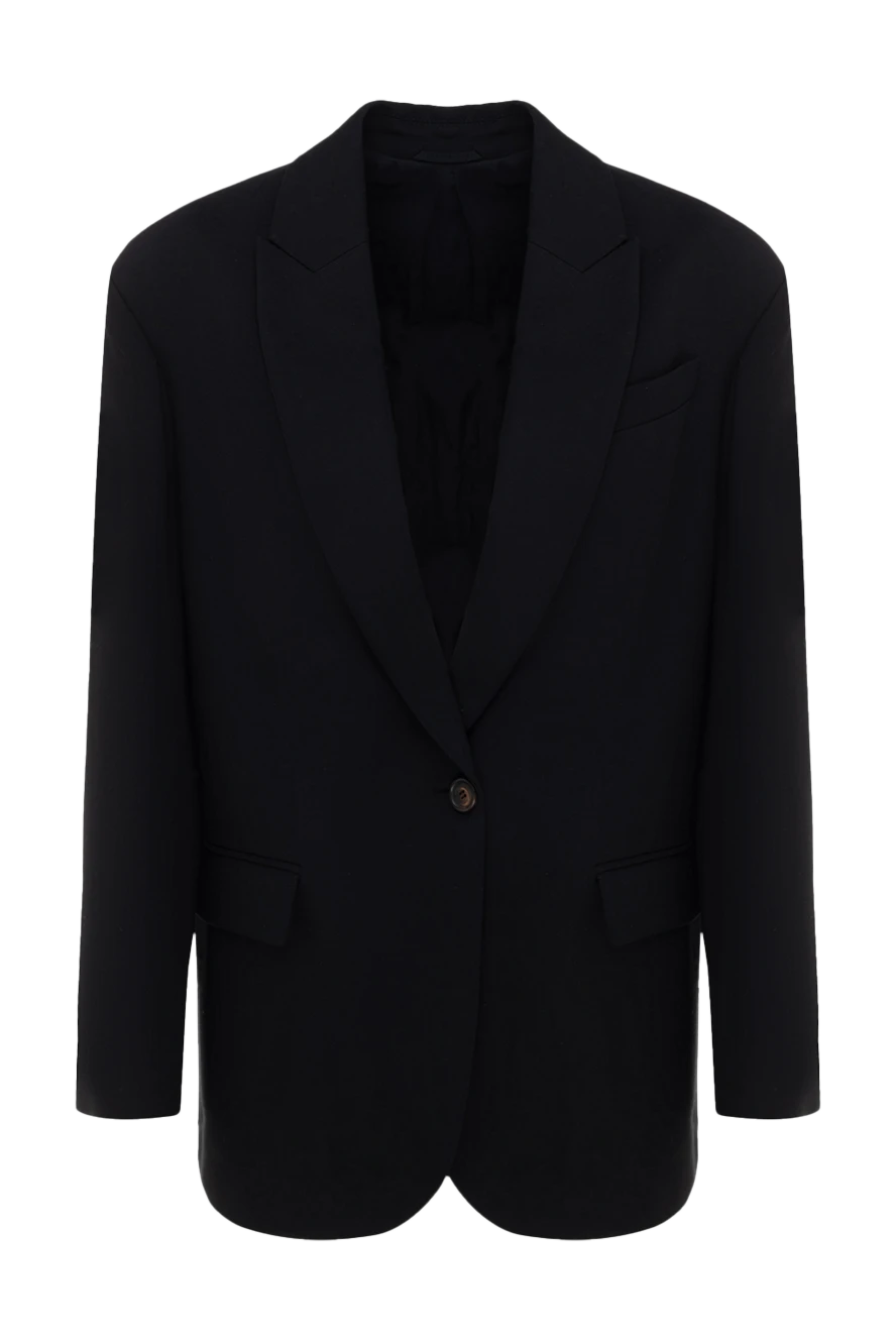 Brunello Cucinelli Жакет из вискозы и шерсти черный женский - два кармана спереди, один нагрудный карман. роговая пуговица. 55% вискоза, 45% шерсть. Страна производитель: Италия. Уход: специализированная чистка - фото 1