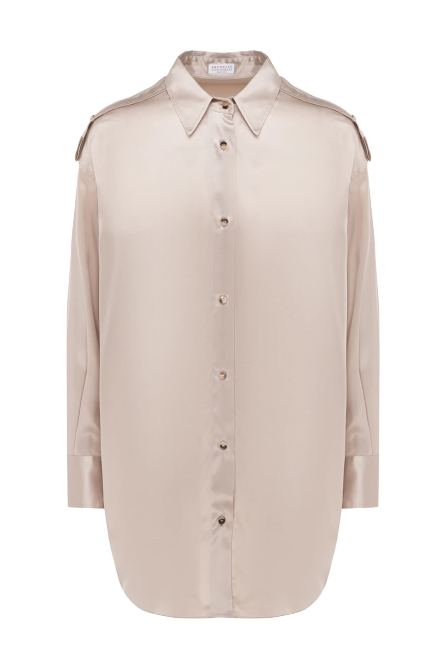 Brunello Cucinelli Beige silk shirt for women - contrasting buttons. buttons. 96% silk, 4% elastane. Country of manufacture: Italy. Care: specialized cleaning - photo 1