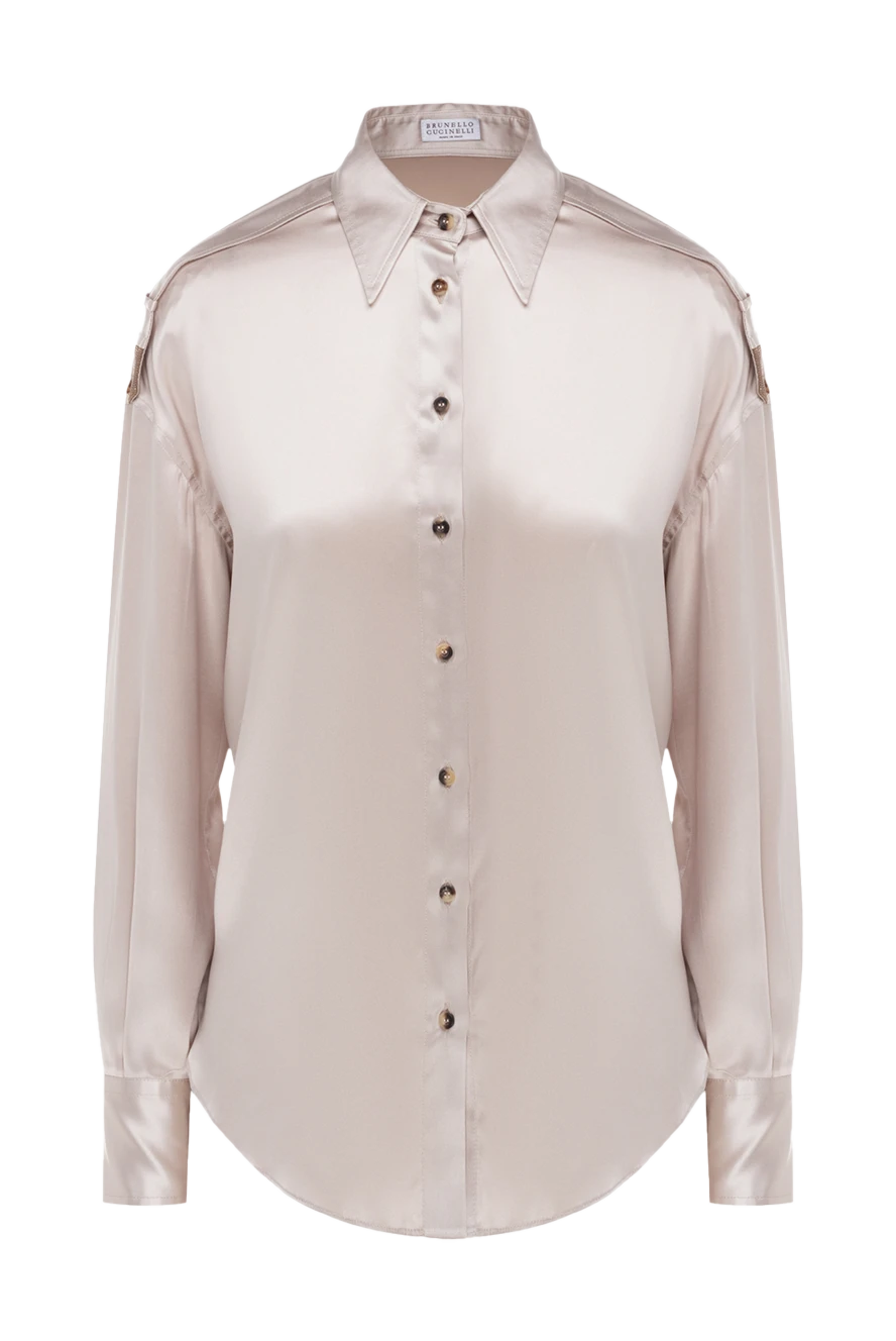 Brunello Cucinelli Beige silk shirt for women - contrasting buttons. buttons. 96% silk, 4% elastane. Country of manufacture: Italy. Care: specialized cleaning - photo 1