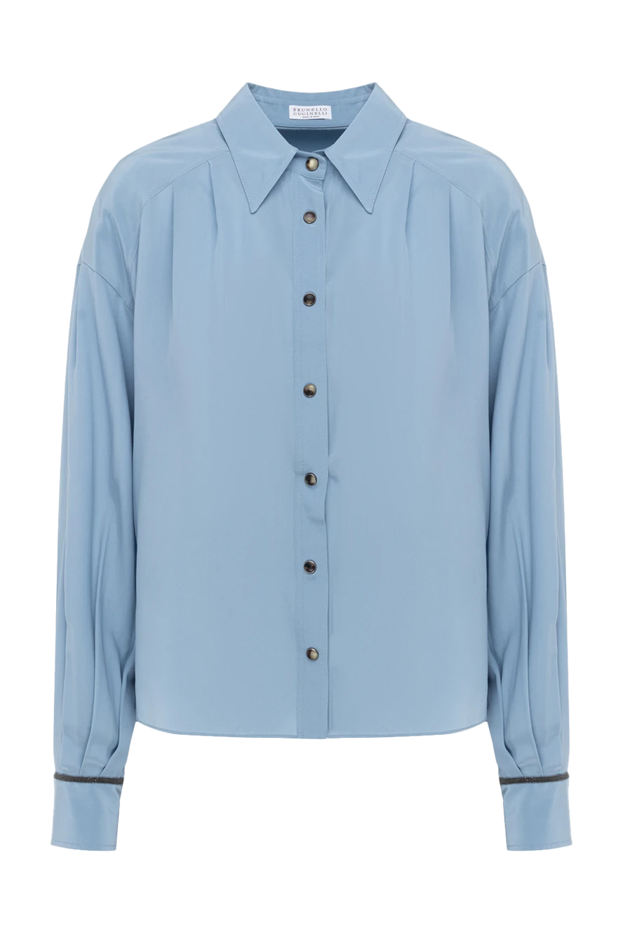 Brunello Cucinelli Blue silk shirt for women - contrasting buttons, folds. buttons. 100% silk. Country of manufacture: Italy. Care: specialized cleaning - photo 1