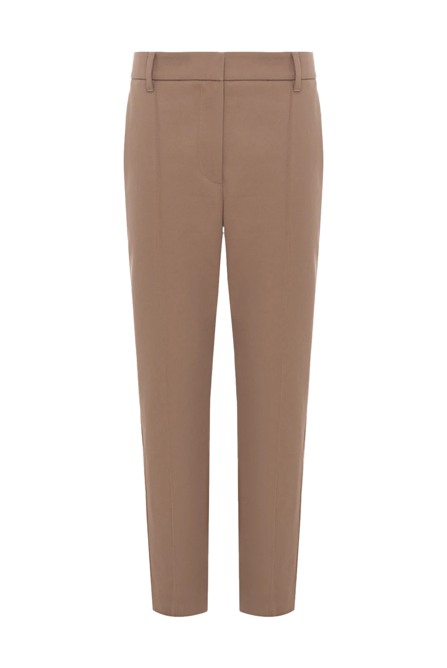Brunello Cucinelli Brown cotton pants for women - 97% cotton, 3% elastane. button, zipper. two side pockets, two back pockets. Country of manufacture: Italy. Care: specialized cleaning - photo 1