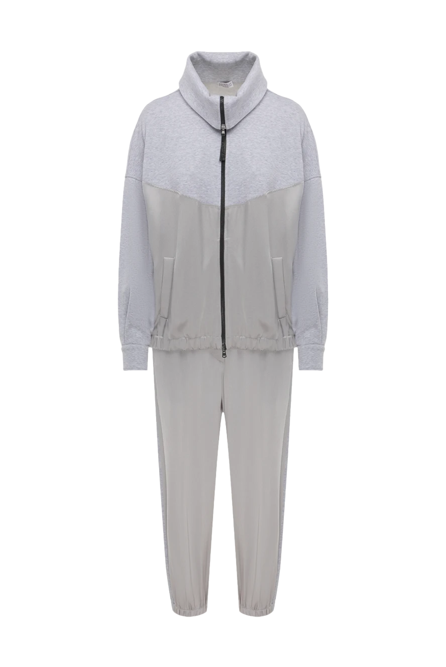 Brunello Cucinelli Walking suit made of cotton gray for women - a combination of fabrics. four pockets. 100% cotton. zipper. Country of manufacture: Italy. Care: specialized cleaning - photo 1