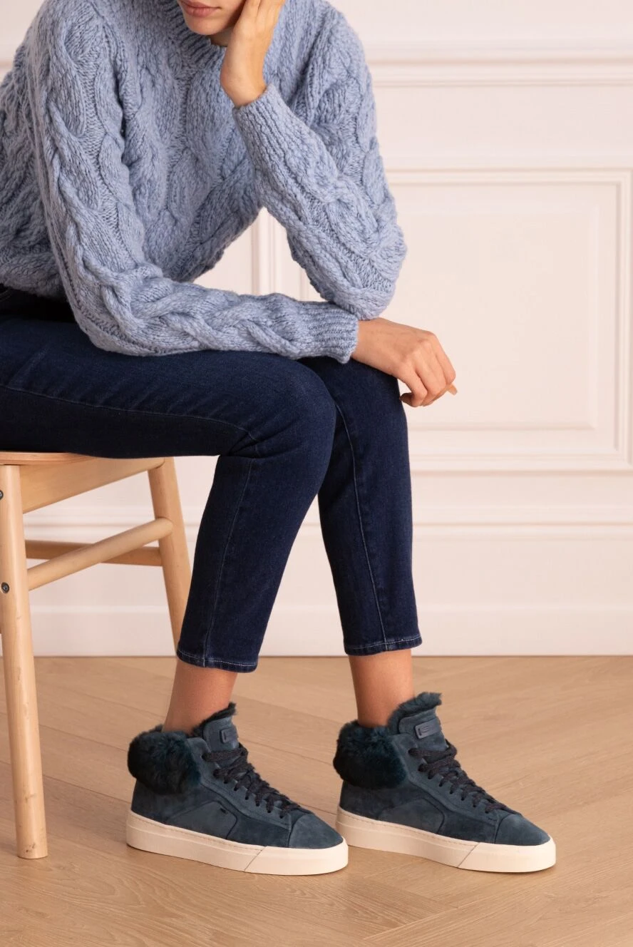 Santoni blue nubuck sneakers for women 175532 — Women