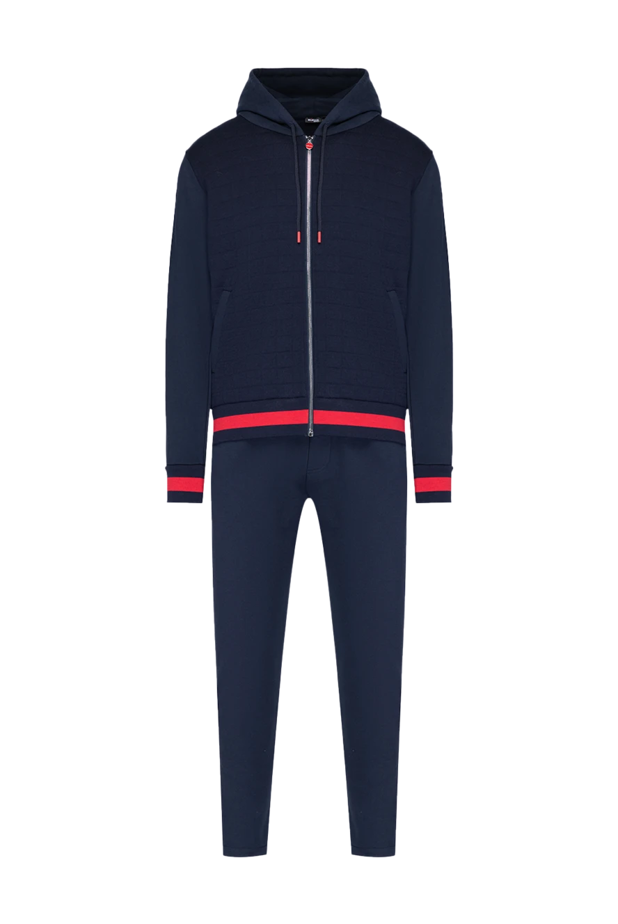 Kiton Walking suit made of cotton for men blue - red edging. hood. 100% cotton. zipper, drawstring. two side. Country of manufacture: Italy. Care: specialized cleaning - photo 1