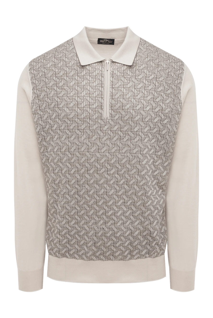 Cesare di Napoli Long sleeve cashmere and silk polo for men beige - graphic pattern. 70% cashmere, 30% silk. Country of manufacture: Italy. Care: specialized cleaning - photo 1