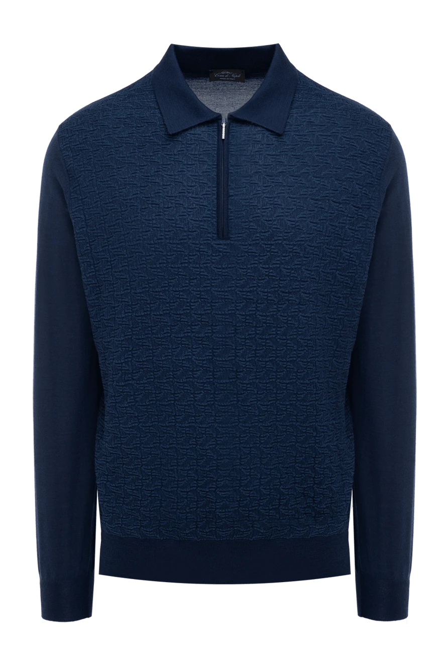 Cesare di Napoli Long-sleeved cashmere and silk polo for men blue - graphic pattern. 70% cashmere, 30% silk. Country of manufacture: Italy. Care: specialized cleaning - photo 1