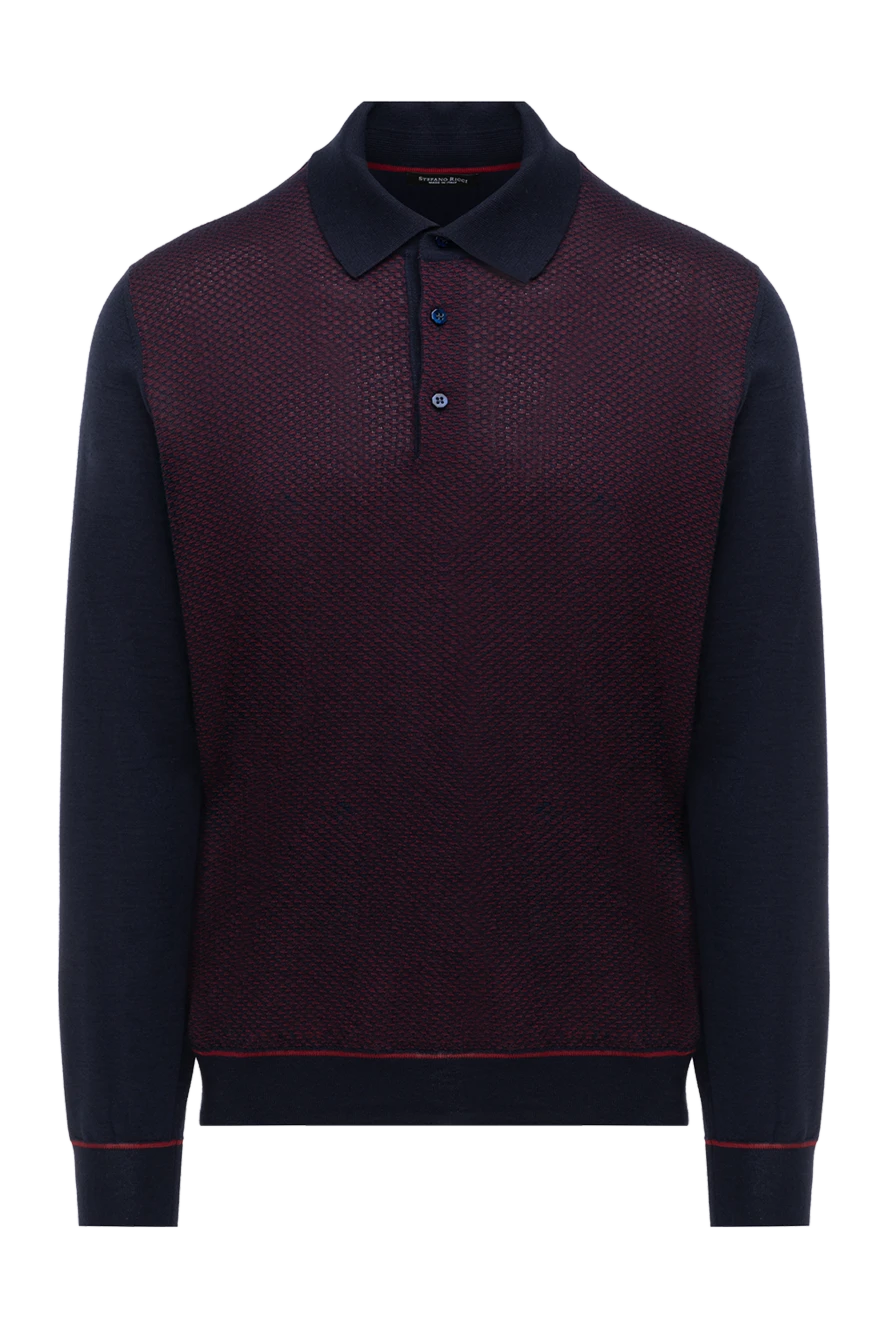 Stefano Ricci Чоловіче поло з довгим рукавом у темно-синьому кольорі з бордовим візерунком. - 70% кашемір, 30% шовк. Країна виробник: Італія. Догляд: спеціалізоване чищення - фото 1