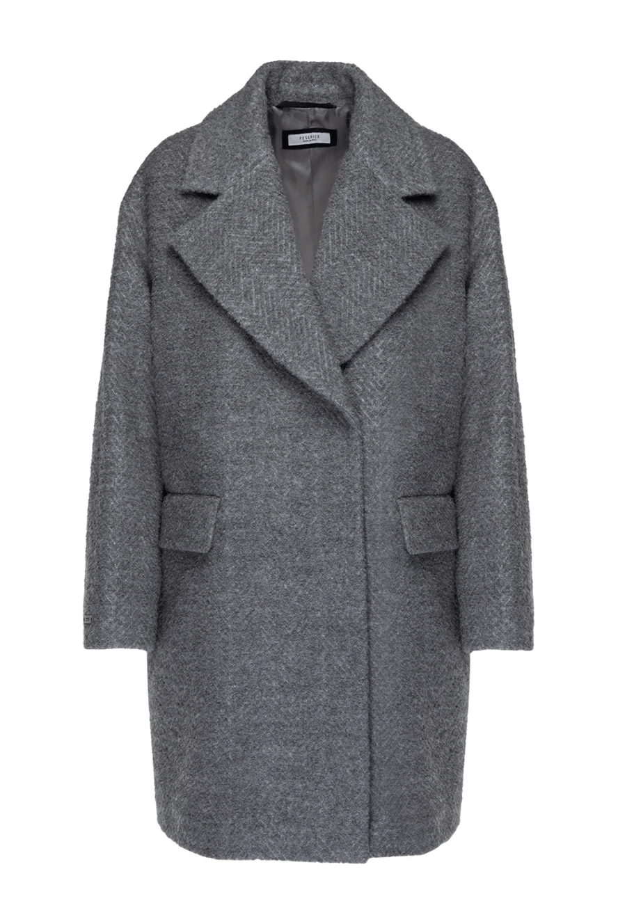 Peserico Gray coat for women - classic collar. 45% alpaca, 38% wool, 14% polyamide, 3% lurex. hidden buttons. two pockets. Country of manufacture: Italy. Care: specialized cleaning - photo 1