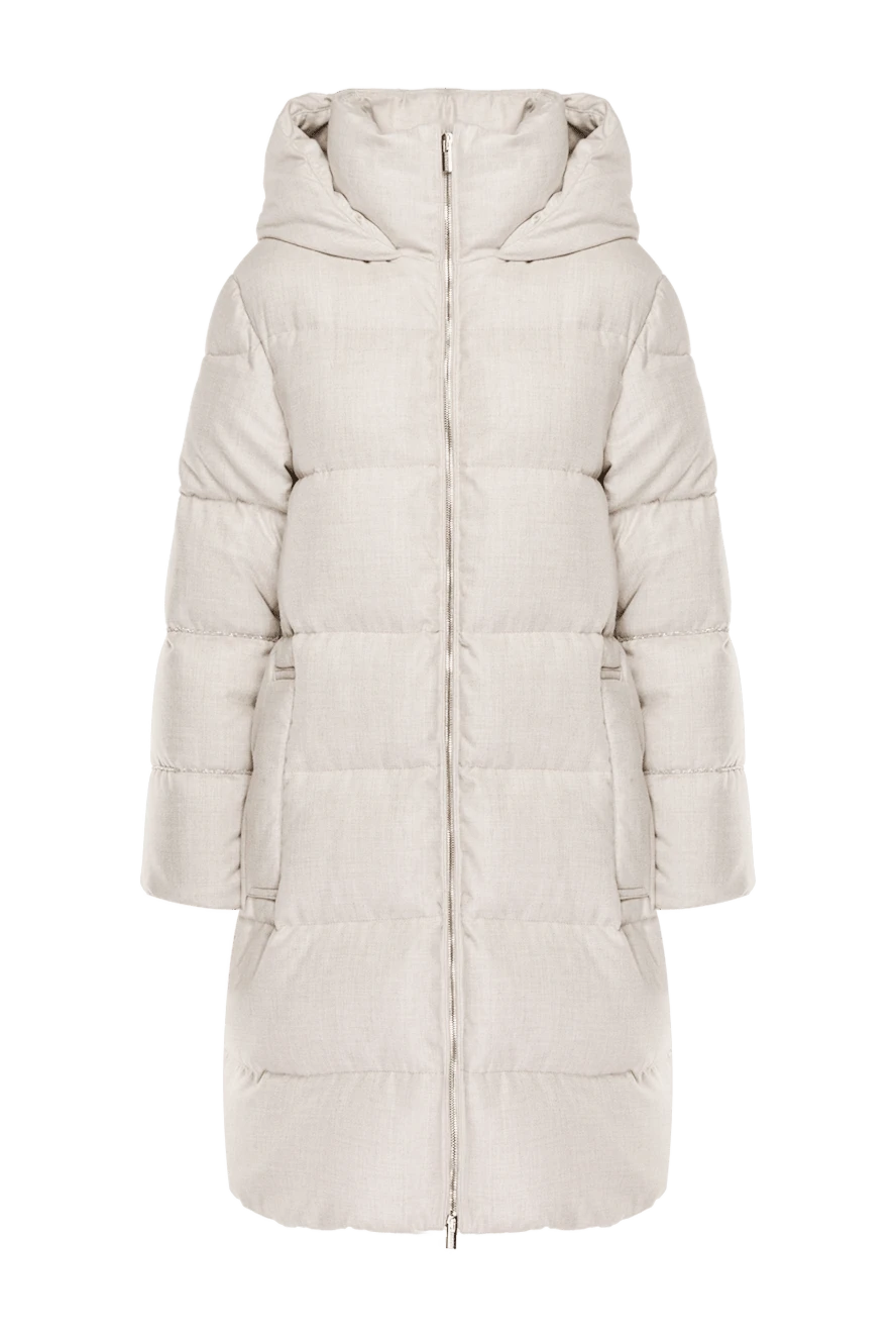 Peserico Beige down jacket for women - hood. 45% polyamide, 30% wool, 25% alpaca. zipper. two pockets. Insulation: down. Country of manufacture: Italy. Care: specialized cleaning - photo 1