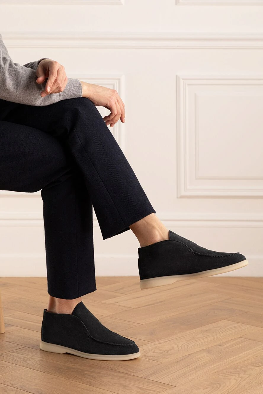 Loro Piana лоферы из нубука синие женские 176027 — Женские лоферы