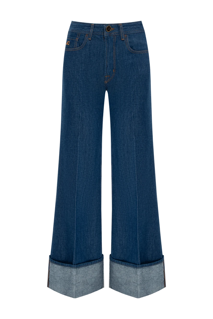 Jacob Cohen Blue cotton jeans for women - contrasting seams. three front pockets, two back pockets. 100% cotton. zipper, buttons. Country of manufacture: Italy. Care: specialized cleaning - photo 1