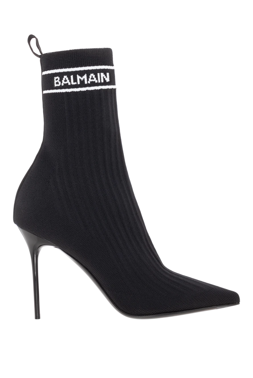 Balmain Black polyester and elastane shoes for women - logo. 70% polyester, 30% elastane. Heel height: 9.5 cm. Country of manufacture: Italy. Care: specialized cleaning - photo 1