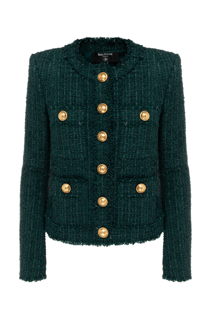 Balmain Green jacket for women - Decoration: gold-plated buttons, raw edge. four pockets. 79% polyamide, 15% wool, 6% cotton. buttons. Country of manufacture: Italy. Care: specialized cleaning - photo 1