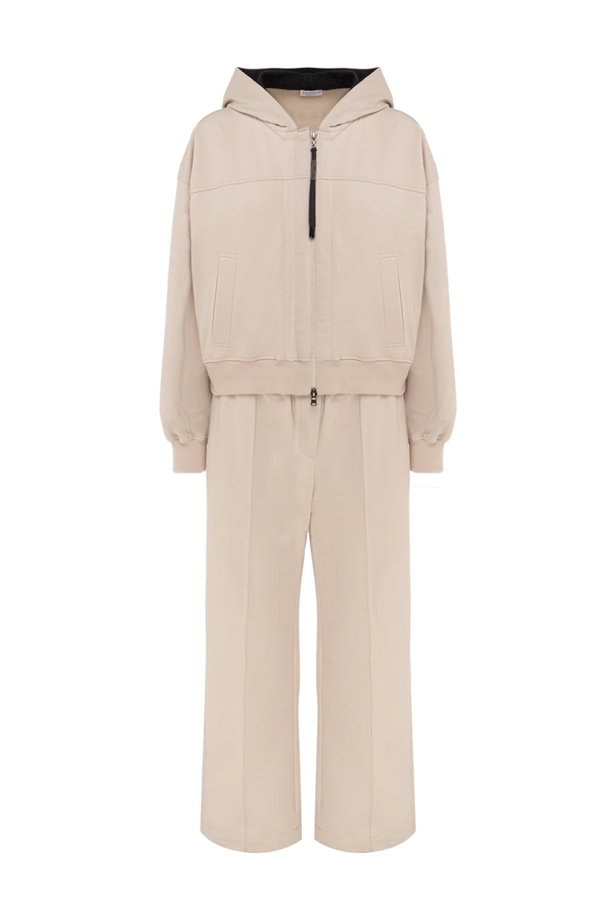 Brunello Cucinelli Walking suit made of cotton beige for women - hood. four pockets. 98% cotton, 2% elastane. zipper, drawstring. Country of manufacture: Italy. Care: specialized cleaning - photo 1