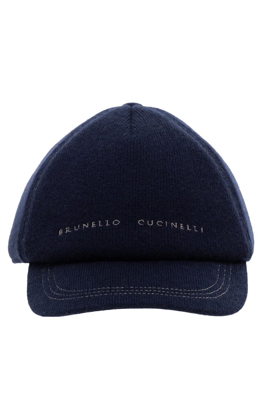 Brunello Cucinelli Кепка із кашеміру синя чоловіча - логотип, контрастний рядок. 100% кашемір. Країна виробник: Італія. Догляд: спеціалізоване чищення - фото 1