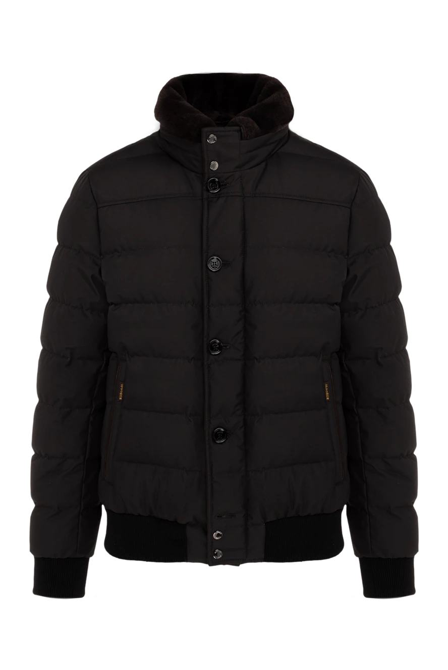 Moorer Men's black down jacket made of polyamide - fur collar. 100% polyamide. zipper, snaps, buttons. two side pockets. Insulation: down. Country of manufacture: Italy. Care: specialized cleaning - photo 1