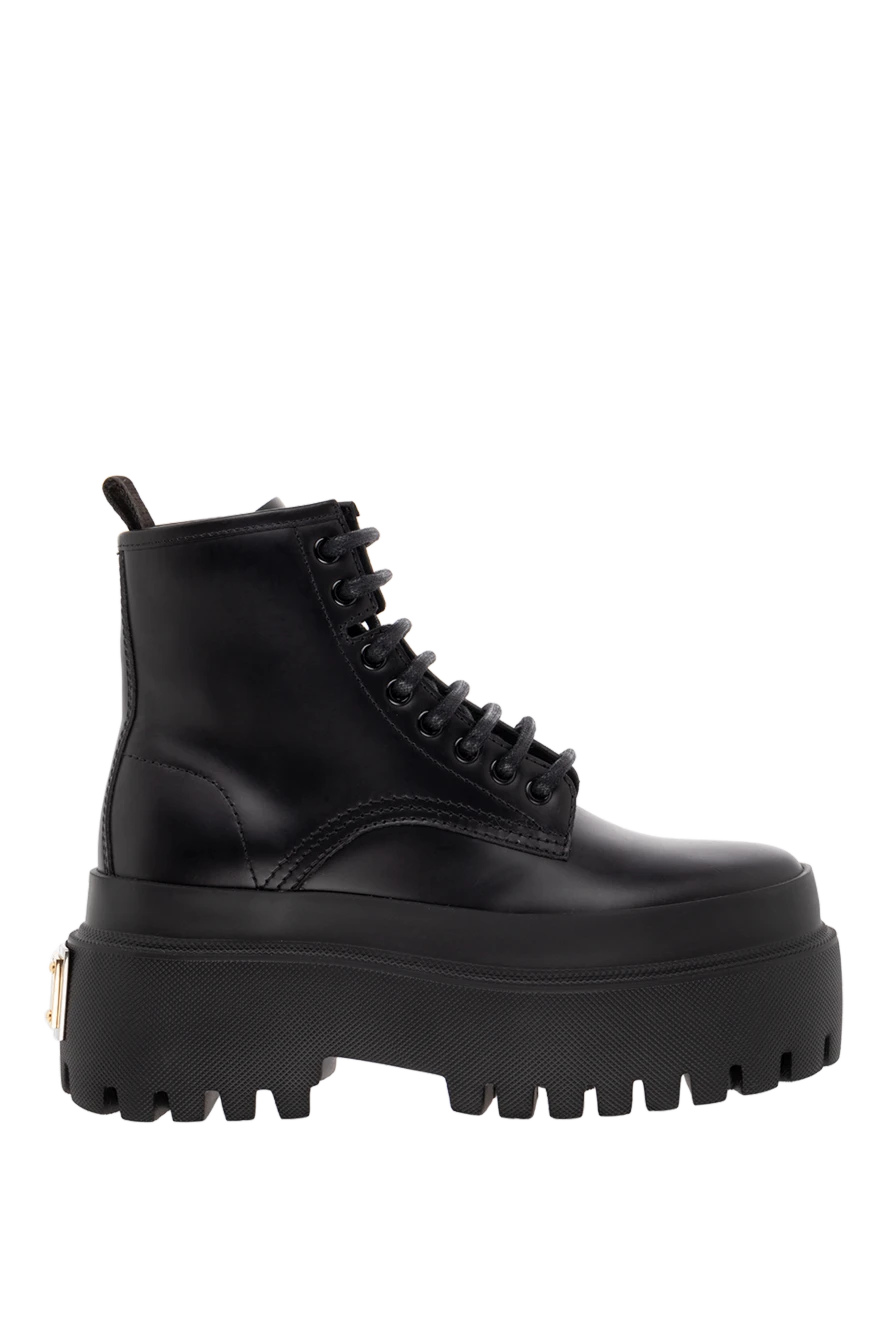 Dolce & Gabbana Boots made of polished calfskin for women black - Decoration: braid loop, tongue with signature calfskin label. 70% calfskin 30% viscose. Closure: waxed laces. Insole: calfskin with signature label. Country of manufacture: Italy. Care: specialized cleaning - photo 1