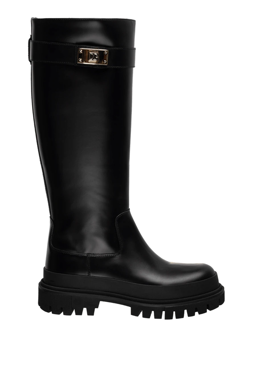 Dolce & Gabbana Calfskin boots for women black - strap with logo and metal clasp. 100% calfskin. rubber tread. Insole: calfskin with signature label. Country of manufacture: Italy. Care: specialized cleaning - photo 1