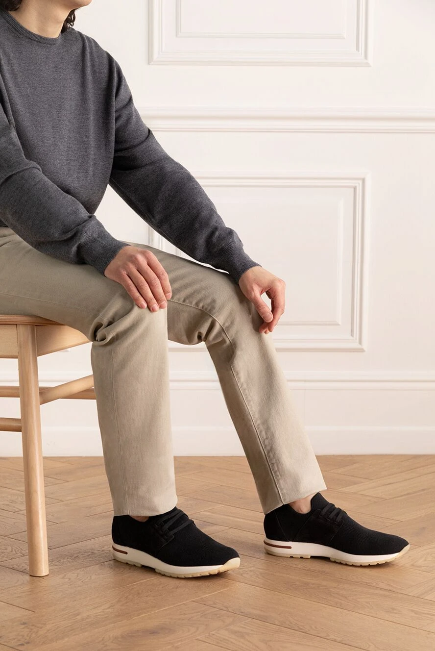 Loro Piana lightweight knitted black sneakers with an accent on