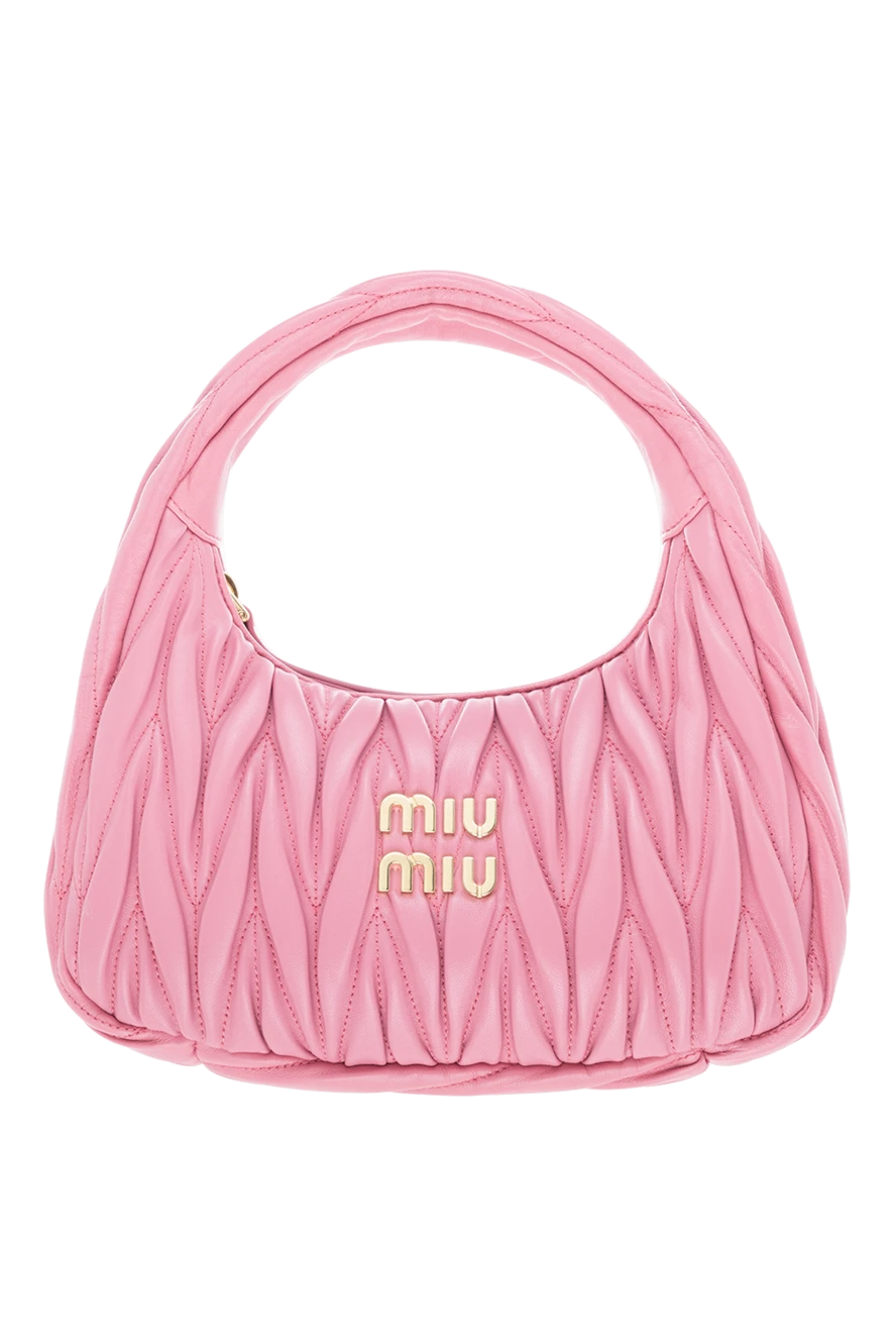 Miu Miu Women's leather bag pink - brand logo. Composition:100% nappa leather. Size: 20 X 6 X 17 cm. Handle: leather shoulder strap, length 110 cm.. Closure: zipper. Country of manufacture: Italy. Care: specialized cleaning - photo 1