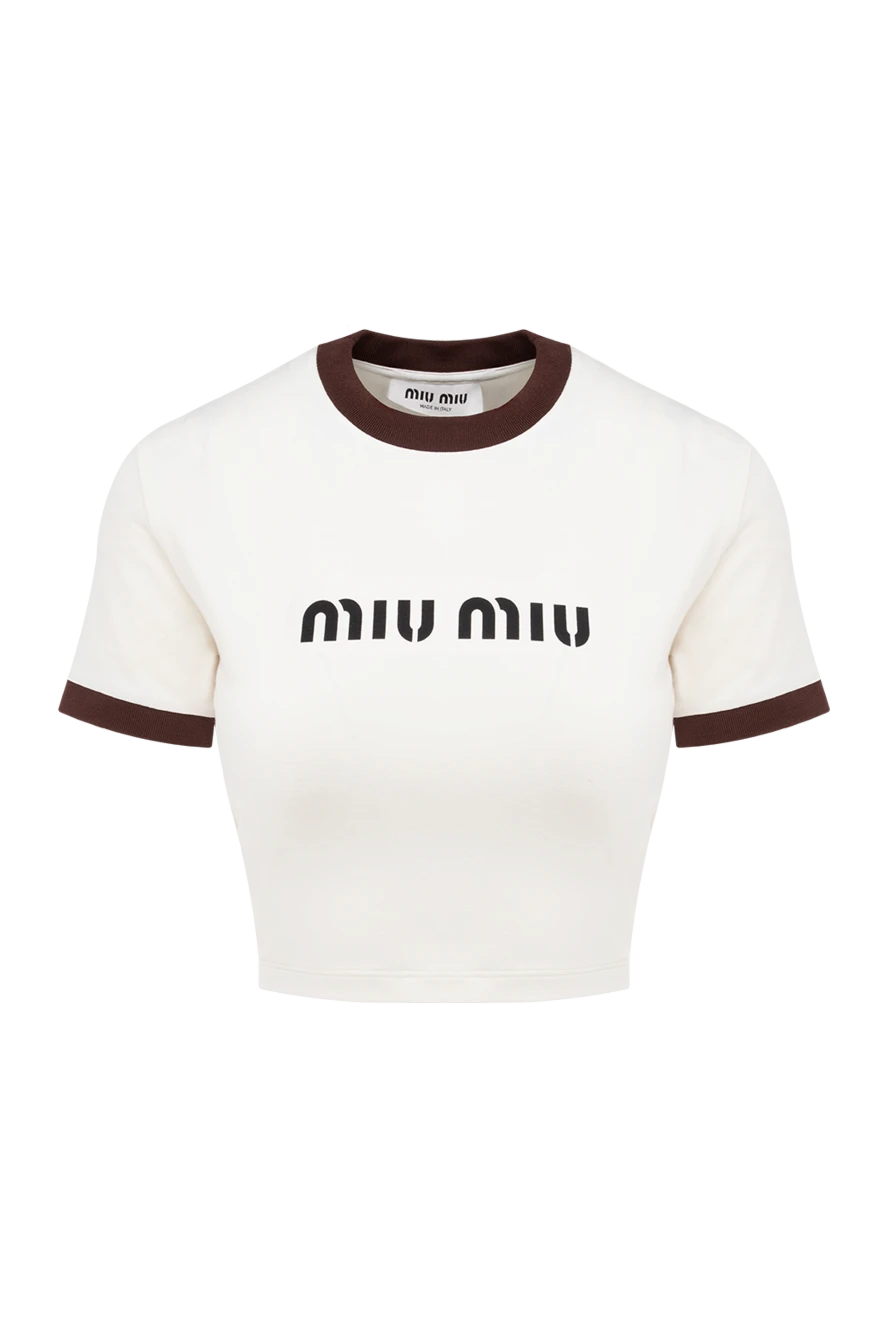 Miu Miu women s beige cotton and polyamide t shirt 176438 Women t shirts Domino Online Store Ukraine