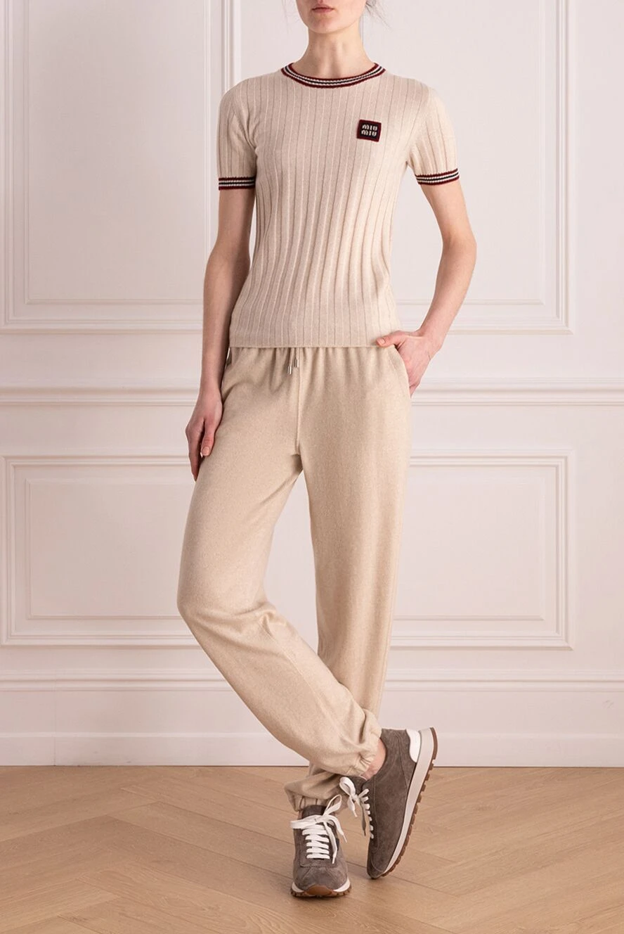 Miu Miu women's cashmere t-shirt beige 176444 — Women t