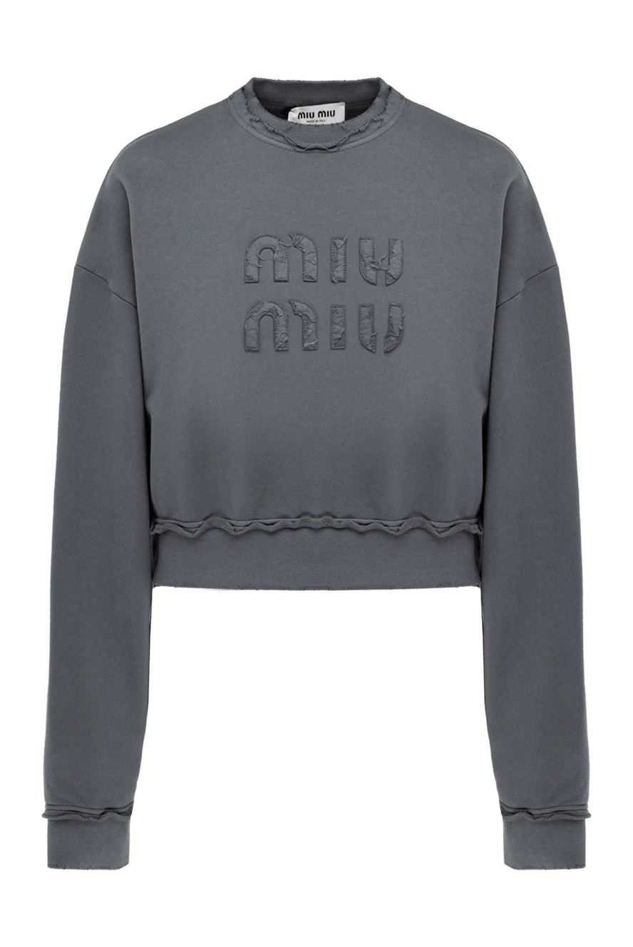 Miu Miu Sweatshirt made of cotton for women gray - logo. Composition:100% cotton. Country of manufacture: Italy. Care: specialized cleaning - photo 1