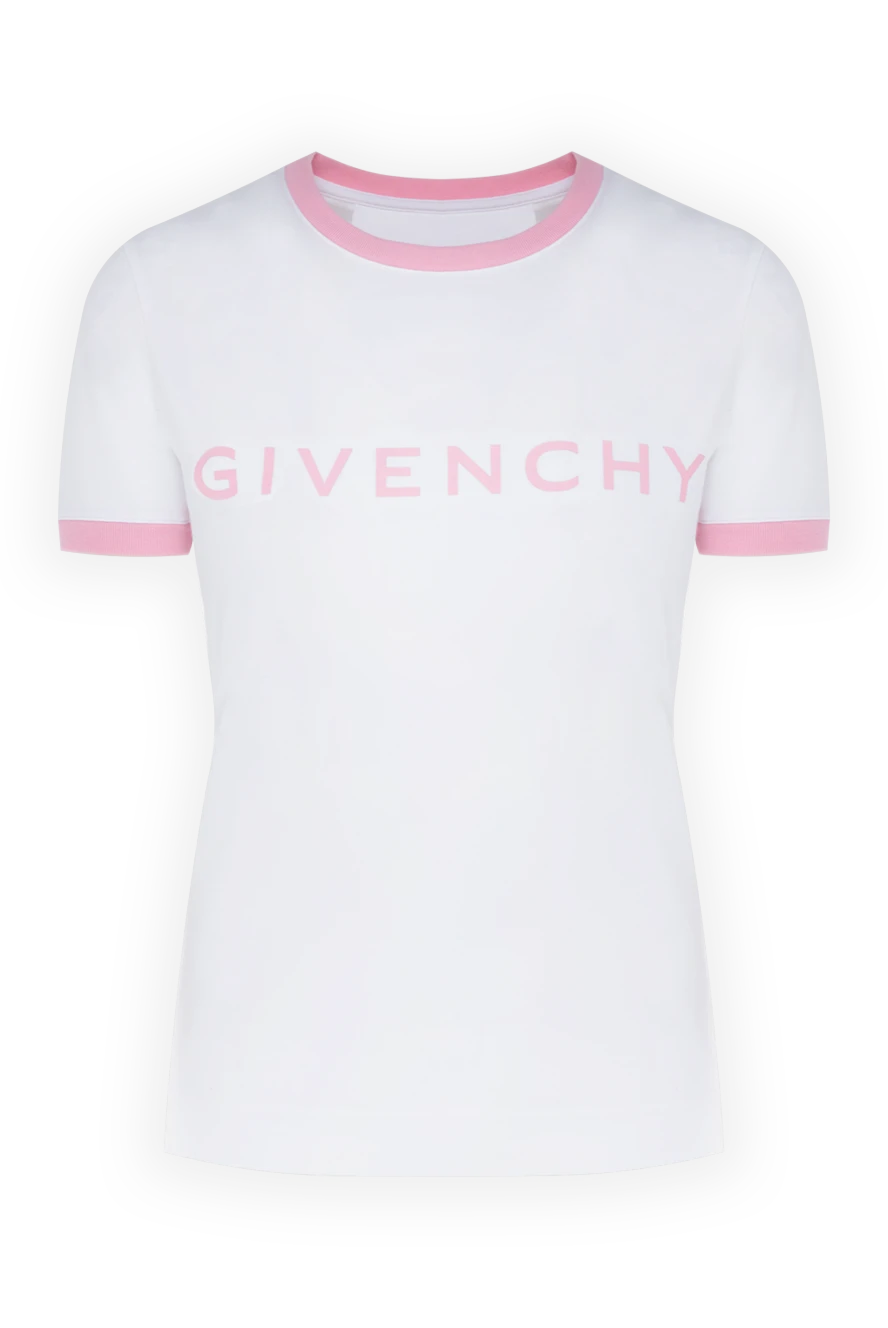 Givenchy T-shirt made of cotton and elastane for women white - logo, contrast edging on collar and sleeves. 90% cotton, 10% elastane. Country of manufacture: Italy. Care: specialized cleaning - photo 1