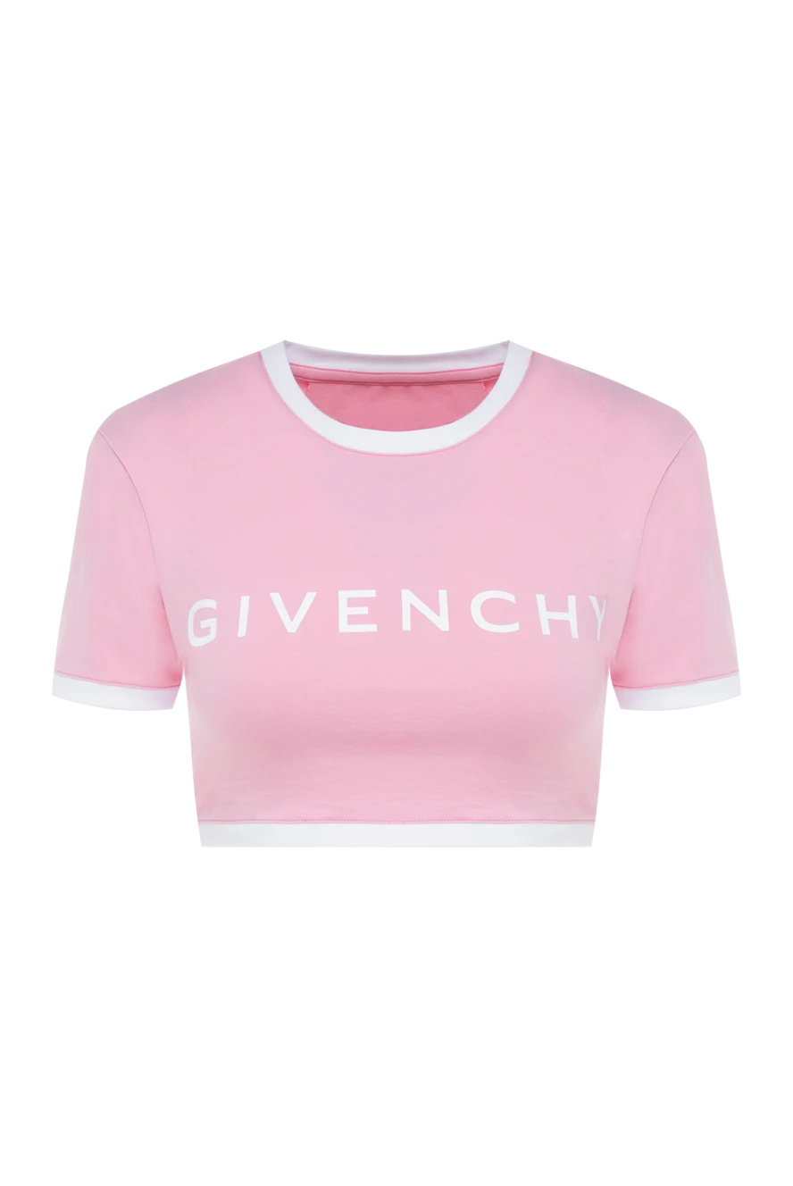 Givenchy T-shirt made of cotton and elastane for women pink - logo, contrast edging on collar and sleeves. 90% cotton, 10% elastane. Country of manufacture: Italy. Care: specialized cleaning - photo 1