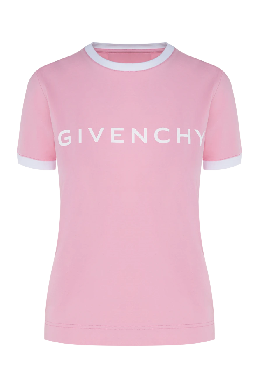 Givenchy Футболка из хлопка и эластана женская розовая - логотип, контрастная окантовка воротника и рукавов. 90% хлопок, 10% эластан. Страна производитель: Франция. Уход: специализированная чистка - фото 1