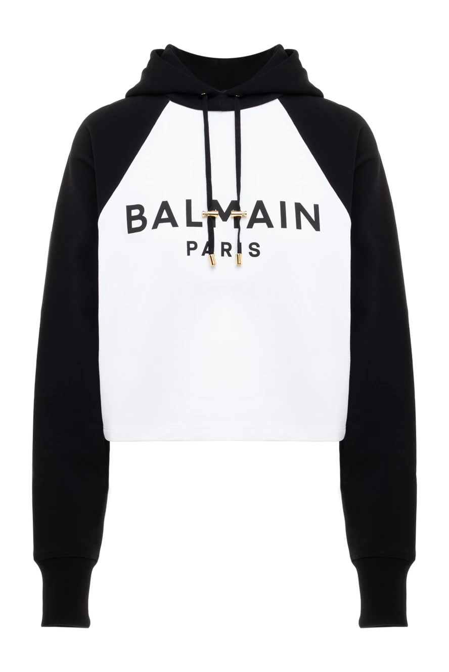 Balmain Hoodie made of cotton for women white - logo. hood. Composition:100% cotton. Closure: drawstring. Country of manufacture: Italy. Care: specialized cleaning - photo 1