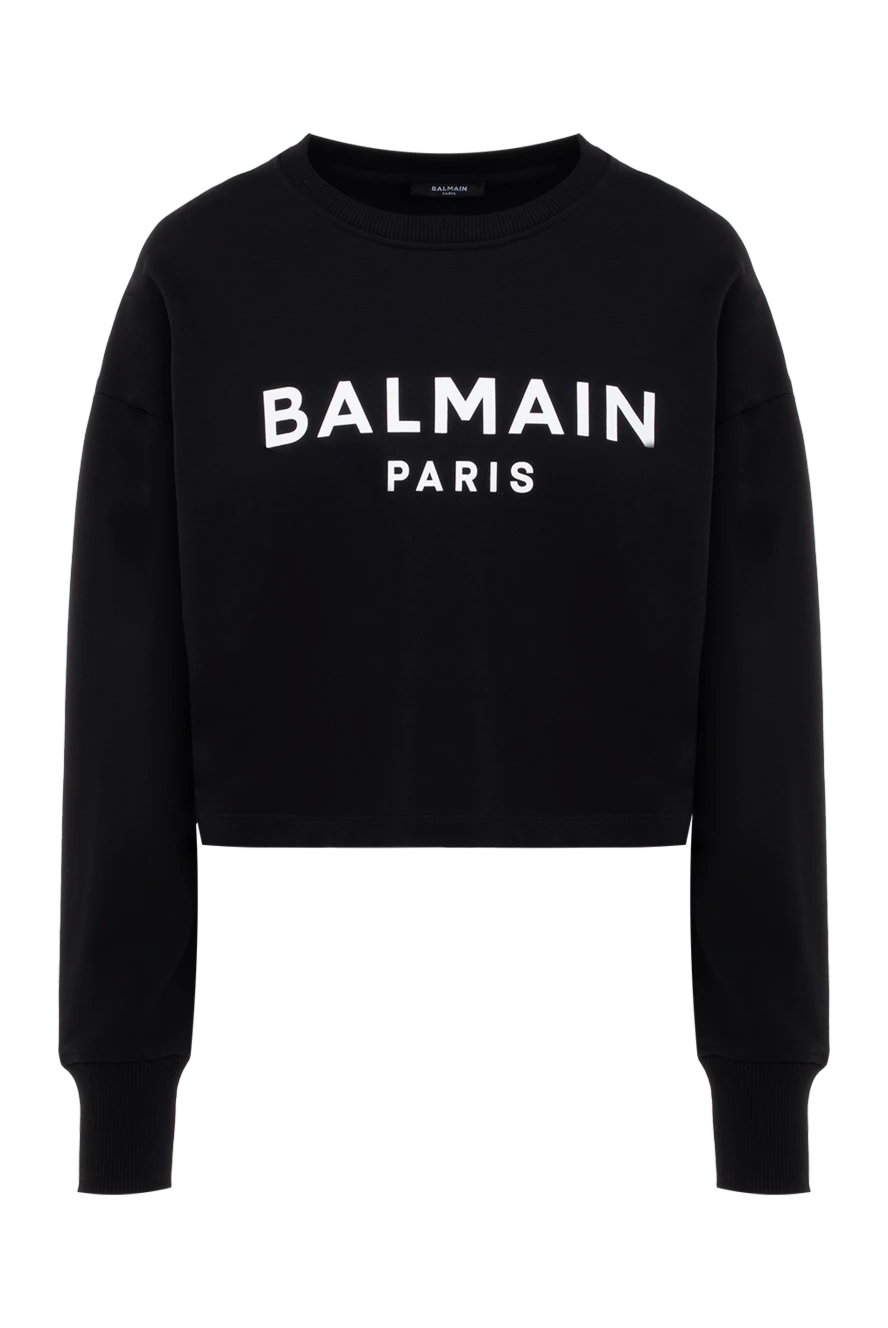 Balmain Hoodie made of cotton for women white - Contrast print with Balmain Paris logo on front.. hood. 100% cotton. Closure: drawstring. Country of manufacture: Italy. Care: specialized cleaning - photo 1