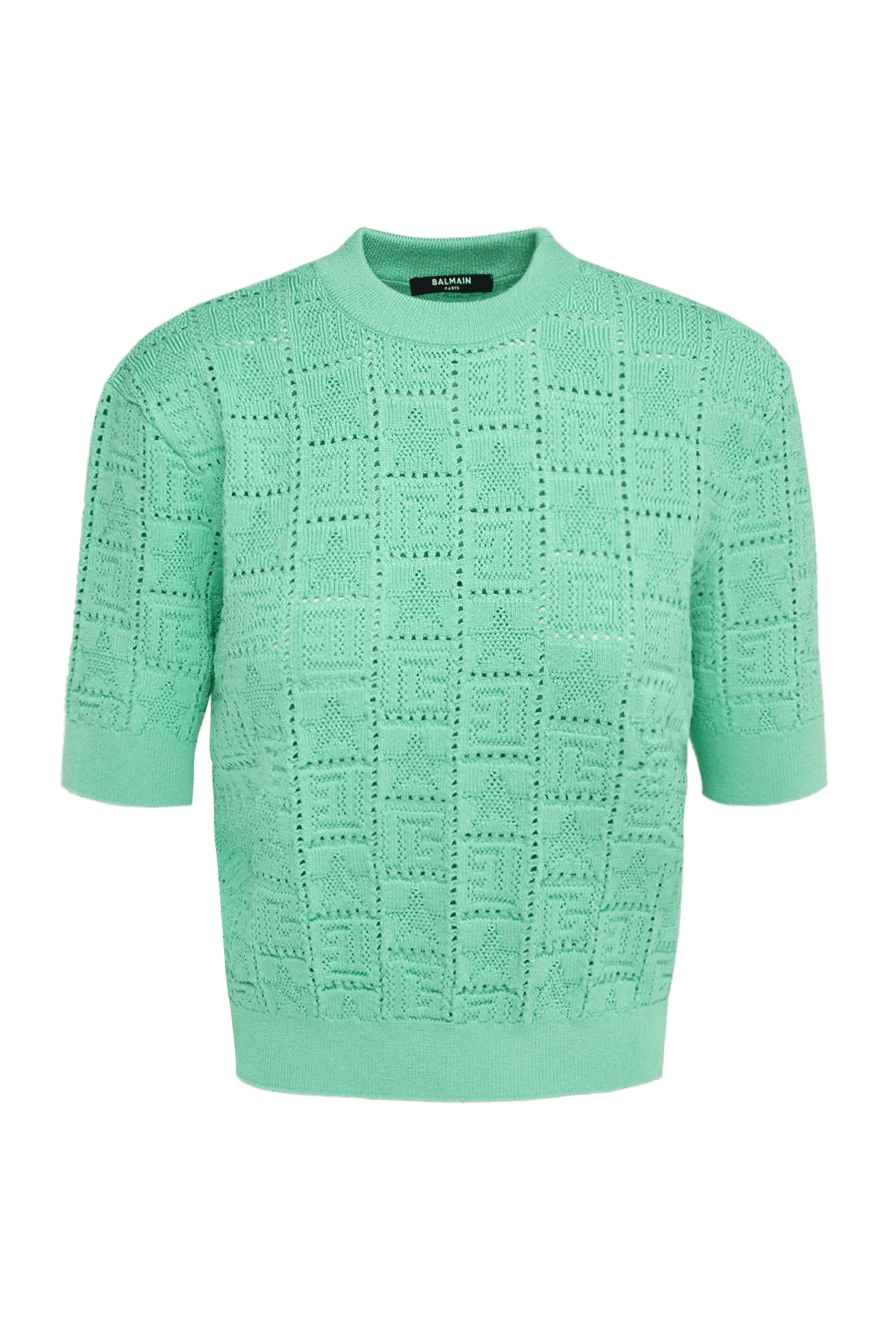 Balmain Viscose and polyester jumper for women green - monogram. 84% viscose, 16% polyester. Country of manufacture: Italy. Care: specialized cleaning - photo 1