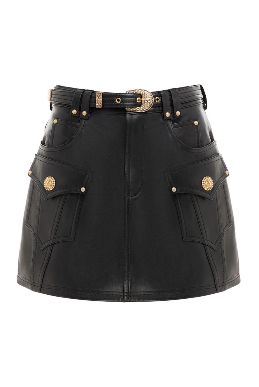 Balmain Black leather skirt for women - Gold-tone metal 