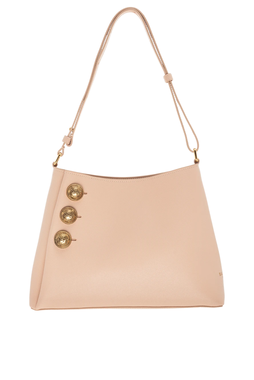 Balmain Women's leather bag beige - Balmain Coin decorative buttons. 100% calfskin. Dimensions: 35.5 x 28 x 13 cm.. Internal zip pocket. Leather Snap Button. Country of manufacture: Italy. Care: specialized cleaning - photo 1