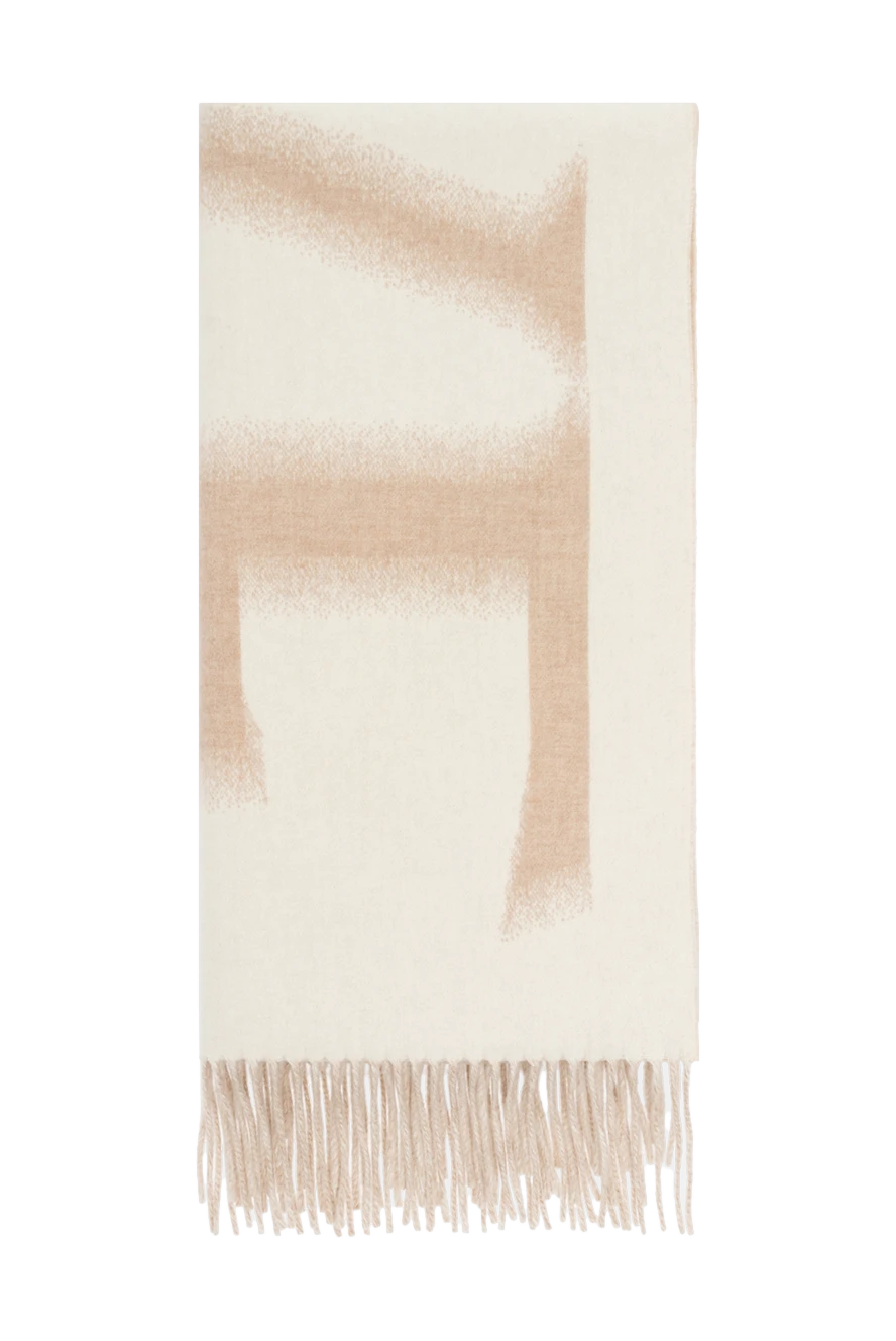 Loewe Beige wool and cashmere scarf for women - logo, fringe. 90% wool, 10% cashmere. Country of manufacture: Italy. Care: specialized cleaning - photo 1