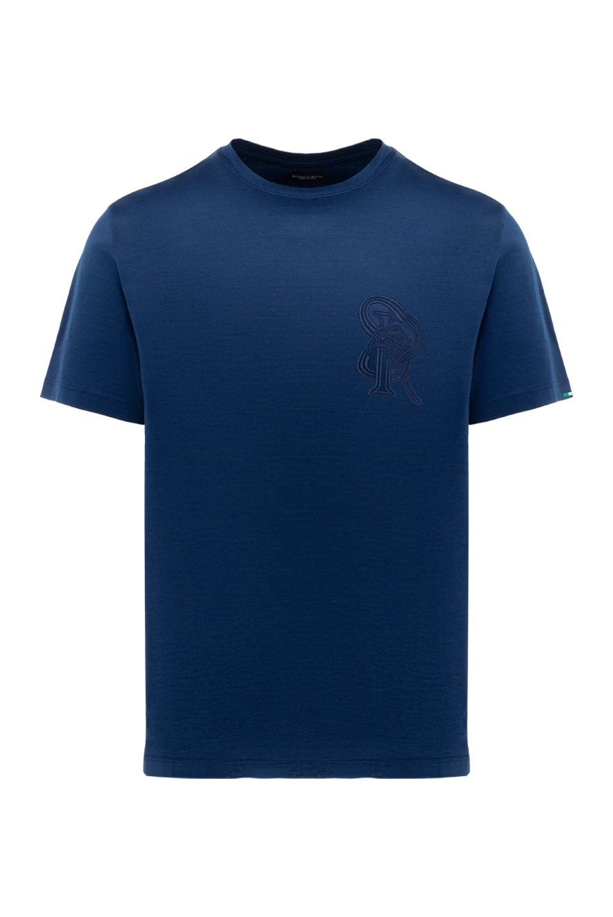 Stefano Ricci Футболка чоловіча синя - логотип бренду. 100% бавовна. Країна виробник: Італія. Догляд: спеціалізоване чищення - фото 1