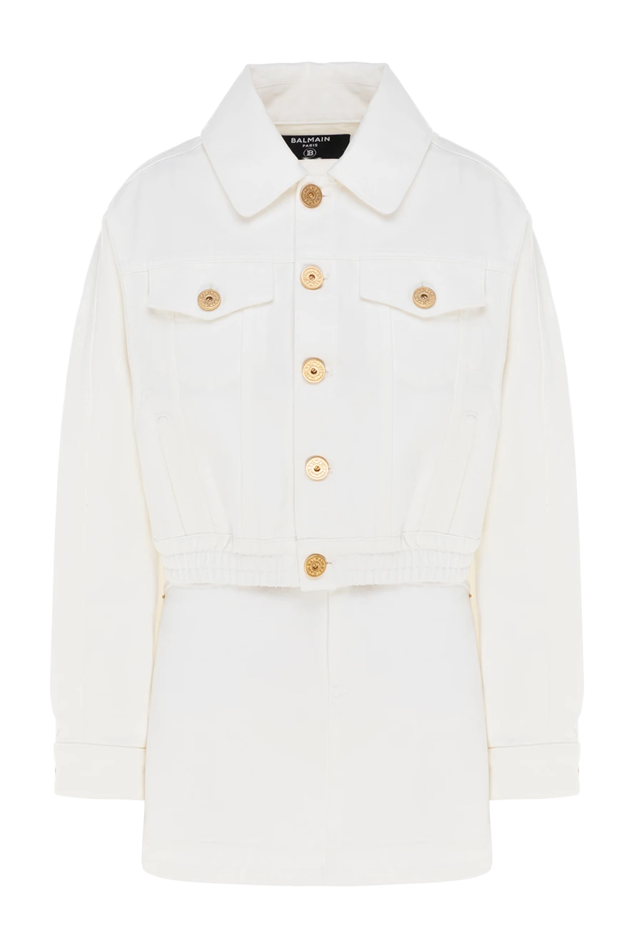 Balmain White cotton suit with skirt for women - buttons. 100% cotton. Closure: buttons. two chest pockets. Country of manufacture: Italy. Care: specialized cleaning - photo 1