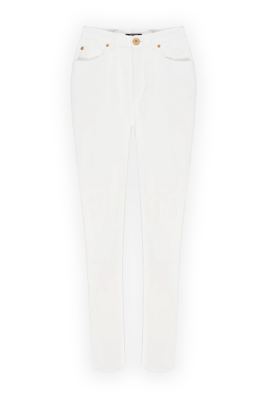 Balmain Women's white cotton jeans - 100% cotton. zipper, button. two side pockets, two back pockets. Country of manufacture: Italy. Care: specialized cleaning - photo 1