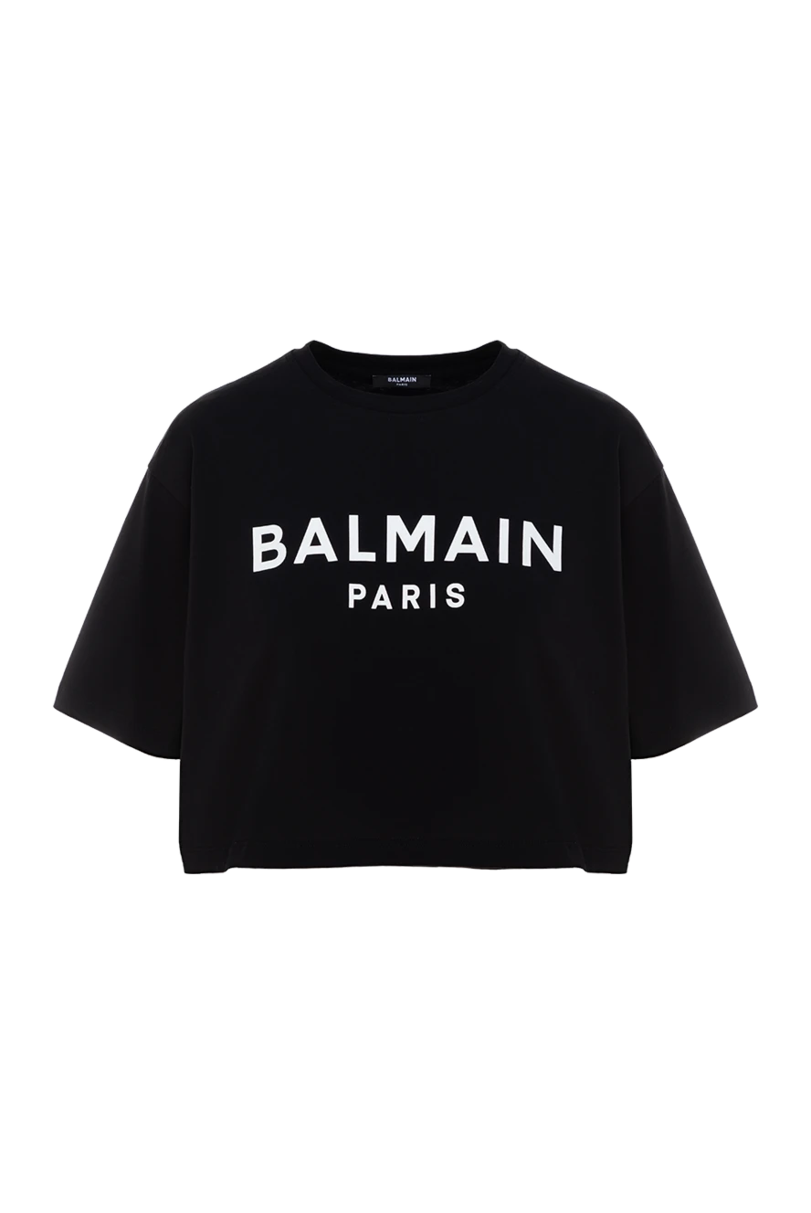 Balmain Футболка из хлопка женская черная - логотип. 100% хлопок. Страна производитель: Франция. Уход: специализированная чистка - фото 1