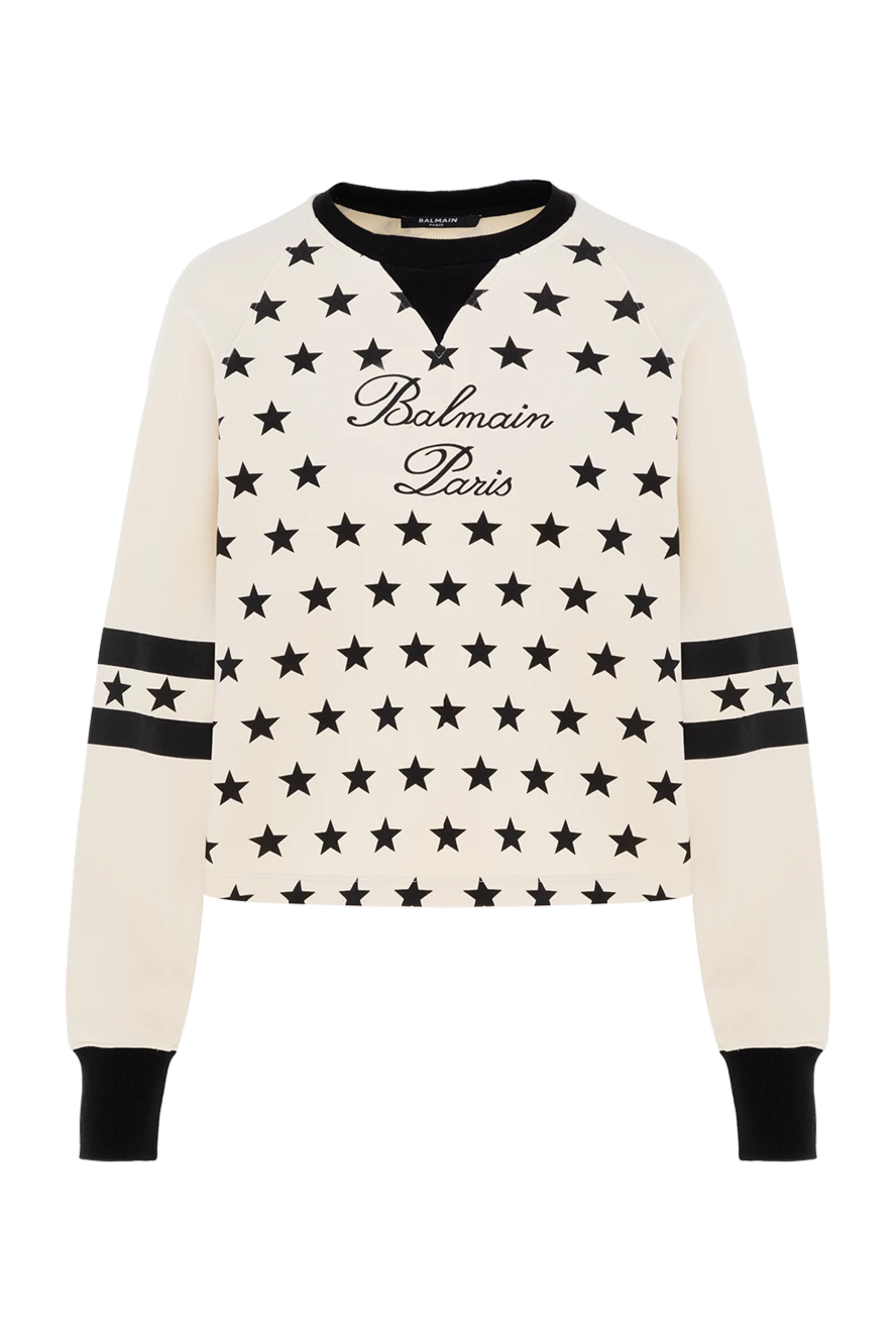 Balmain Hoodie made of cotton for women beige - logo, star pattern. 100% cotton. Country of manufacture: Italy. Care: specialized cleaning - photo 1