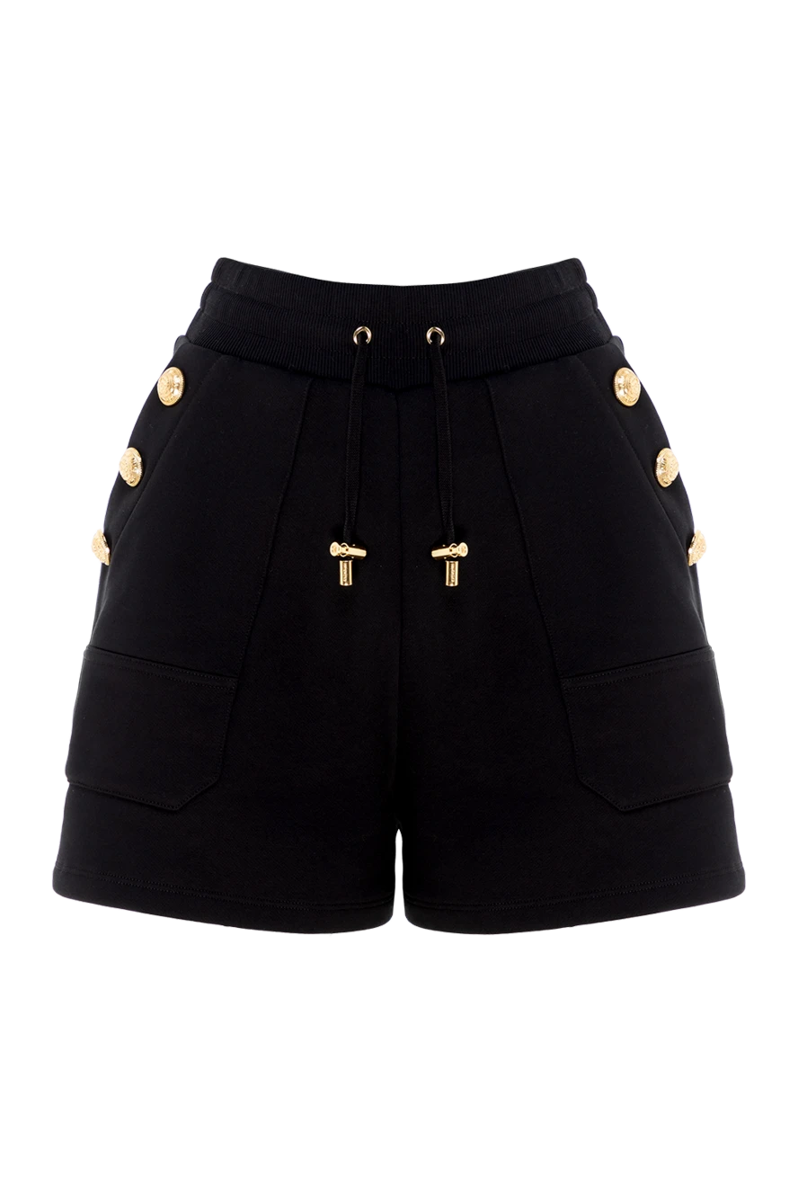 Balmain Black cotton shorts for women - branded buttons. 100% cotton. buttons, drawstring. two side pockets. Country of manufacture: Italy. Care: specialized cleaning - photo 1