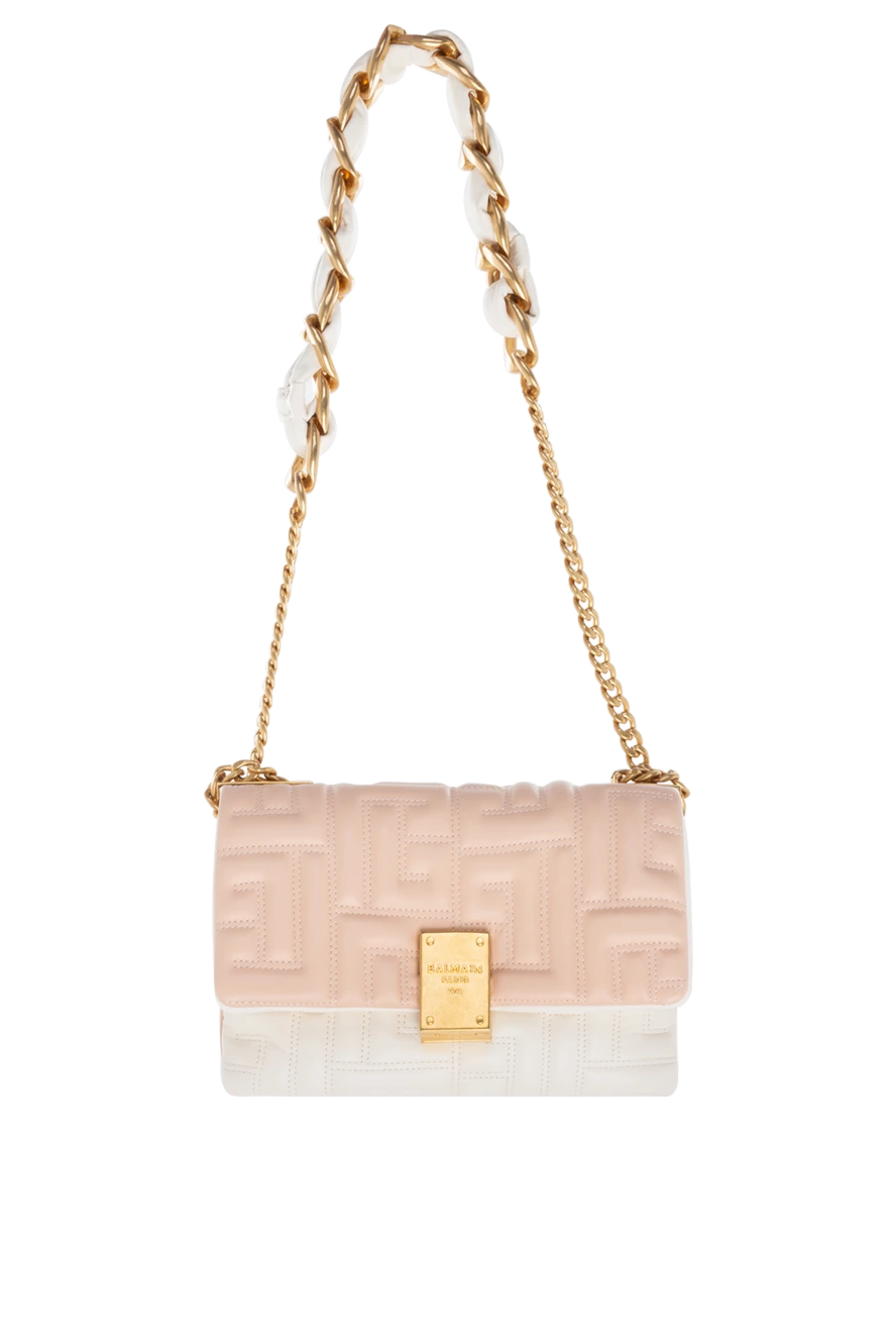 Balmain Women's leather bag beige - quilted monogram, logo. 100% sheep leather. Handle: Chain handle bound in smooth leather. Country of manufacture: Italy. Care: specialized cleaning - photo 1