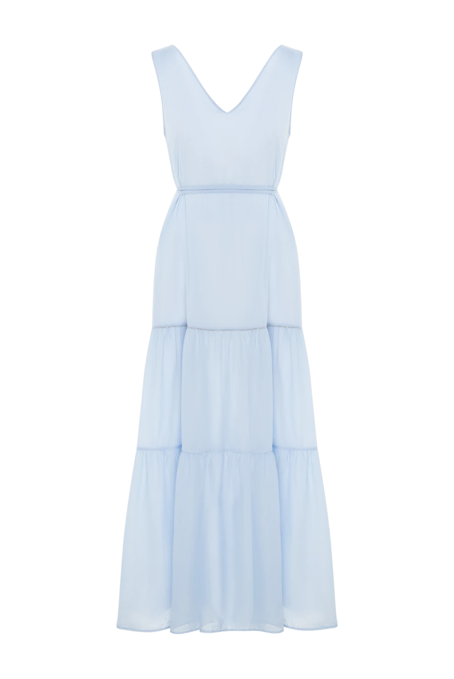 Peserico Blue cotton dress for women - 100% cotton. zipper, belt. Country of manufacture: Italy. Care: specialized cleaning - photo 1